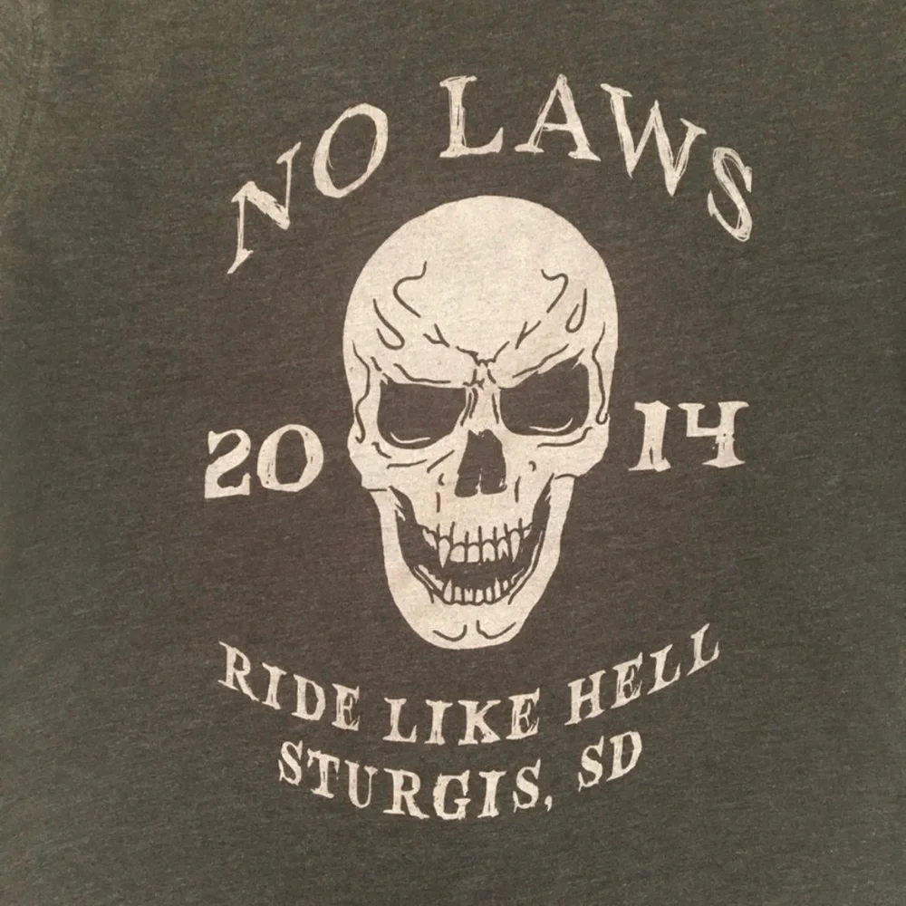 No Laws Motorcycles 2014 Sturgis Skull Graphic V Neck Tee Limited Edition‎